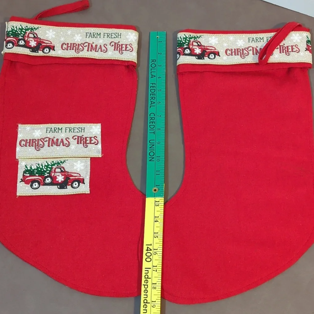 Stocking set of 2 Farm Fresh Christmas Trees and 2 Burlap Merry Christmas Pieces